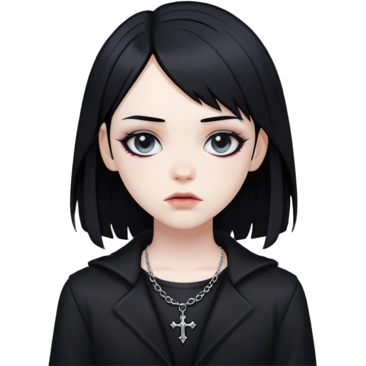 gothic femboy with black hair, pale skin, dark clothes emoji