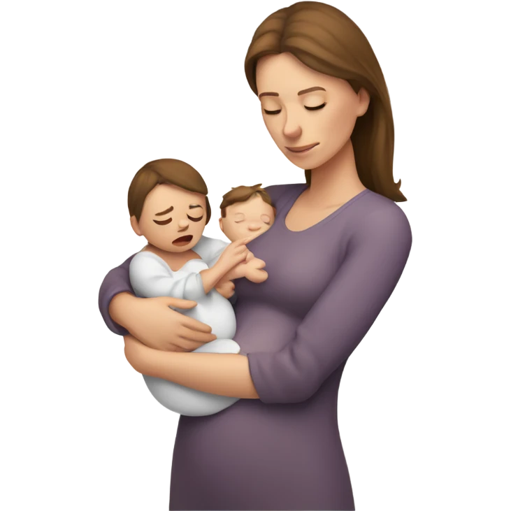  tired caucasian mother with brown hair, no smile,  holding newborn baby emoji