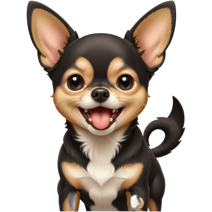 A high-resolution digital illustration of a cute black and tan chihuahua yawning. portrait in a clean, semi-realistic style emoji