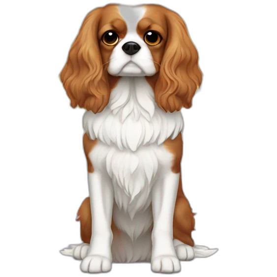 Full-body Golden King Charles cavalier with angel wings and a halo emoji