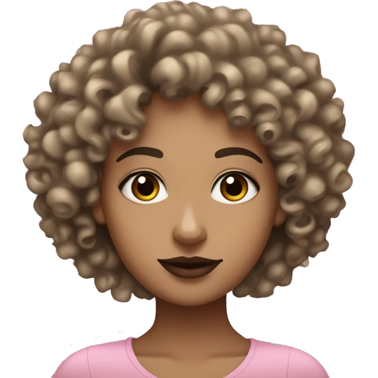 Curly haired  beige girl with black square sepcs , Pink lips and jawline emoji