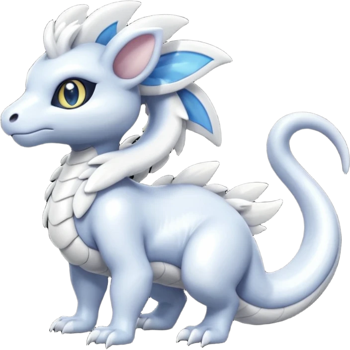 White glossy soft silky furry iridesent Absol-Shinx-Snake-fusion-hybrid, full body emoji