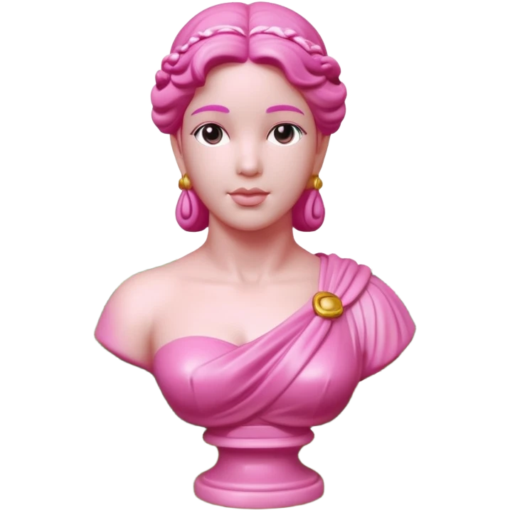Jeff Koons style pink Grecian bust sculpture in a floral garden landscape  emoji