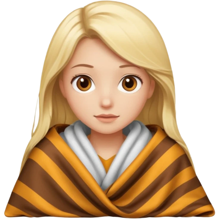Chica rubia de ojos café y con una manta por el frío  emoji