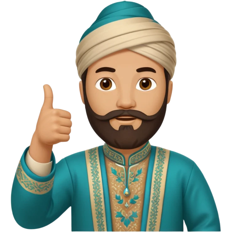 uzbek bearded man with national outfit thumbs up emoji