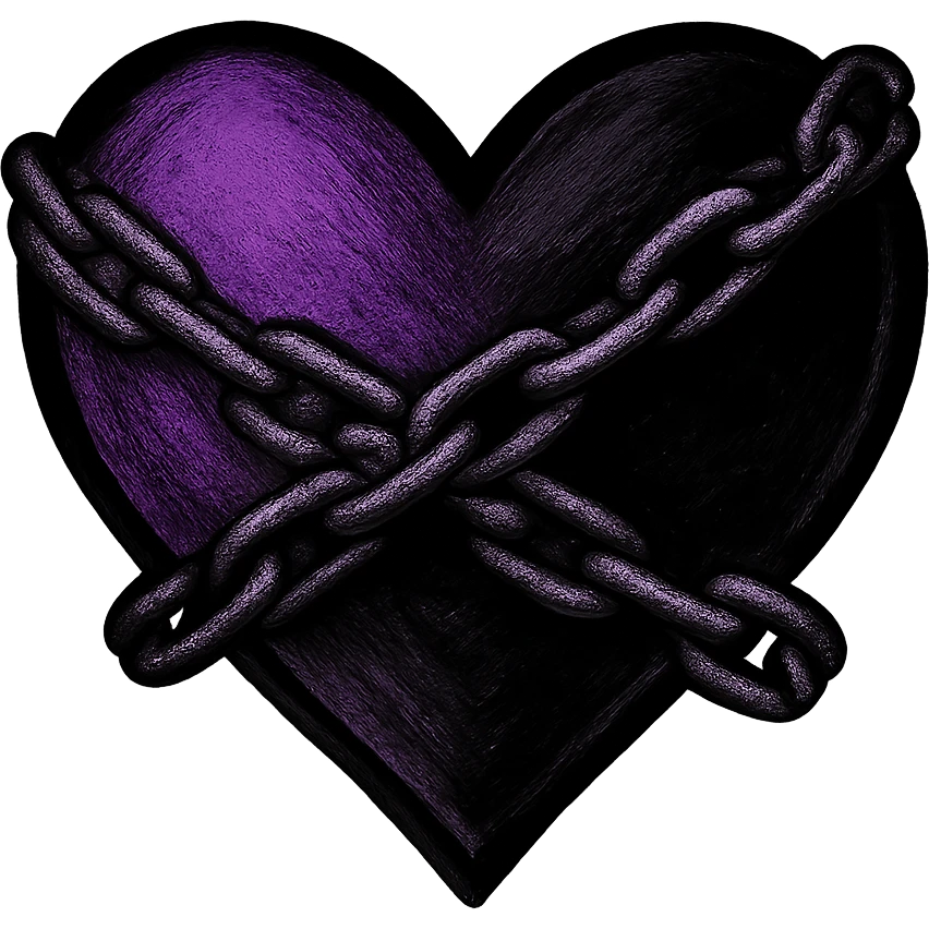 emo heart with a chain, black and purple, no background emoji