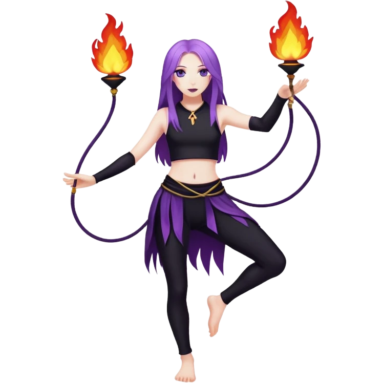 Full body Poi fire performer pale skin with long purple hair emoji