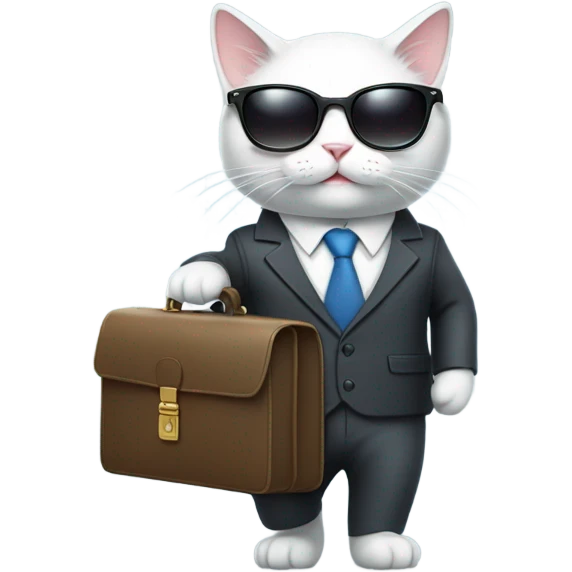 White cat in a business suit, holding a briefcase and wearing sunglasses  emoji