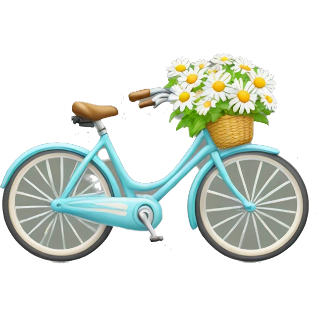  bicycle with front basket has bouquet of daisies  emoji