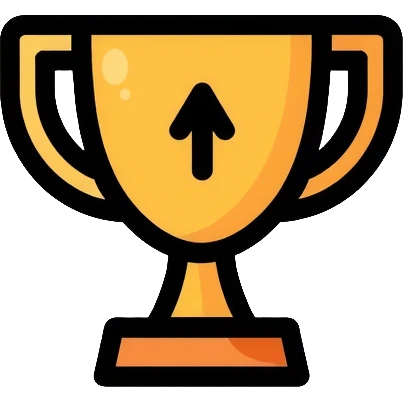 Success logo with upward arrow and trophy, for website about becoming successful emoji
