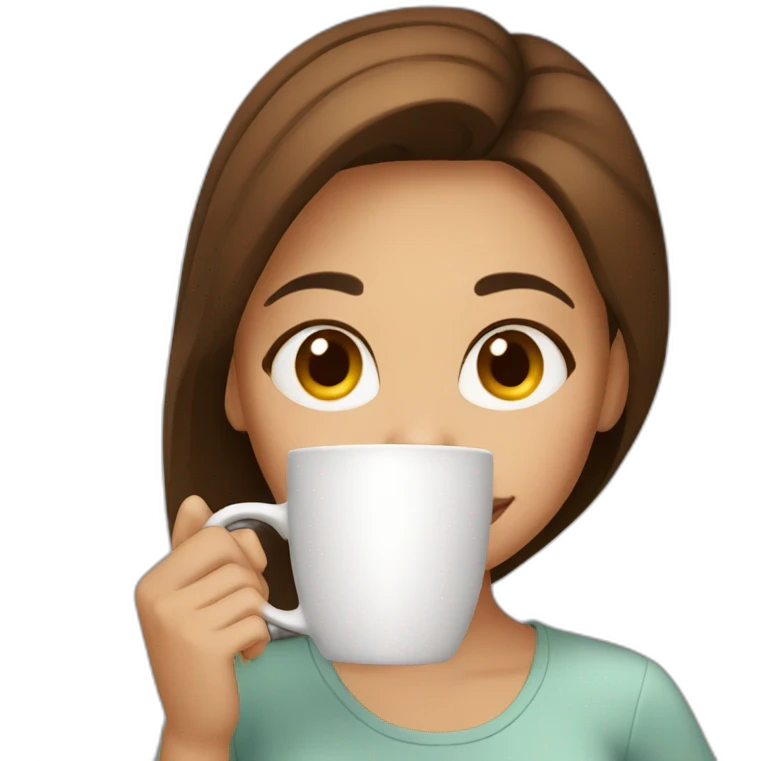 A girl with brown hair and brown eyes drinking coffee emoji
