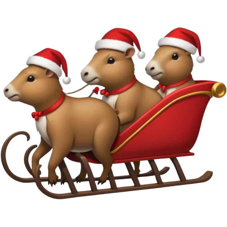 now make alot  of capybaras pulling a sleigh with santa hats emoji