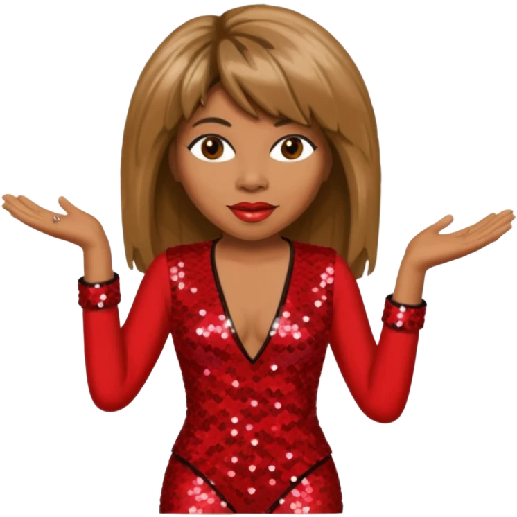 Tina Turner with long brown straight hair, red sequin outfit emoji