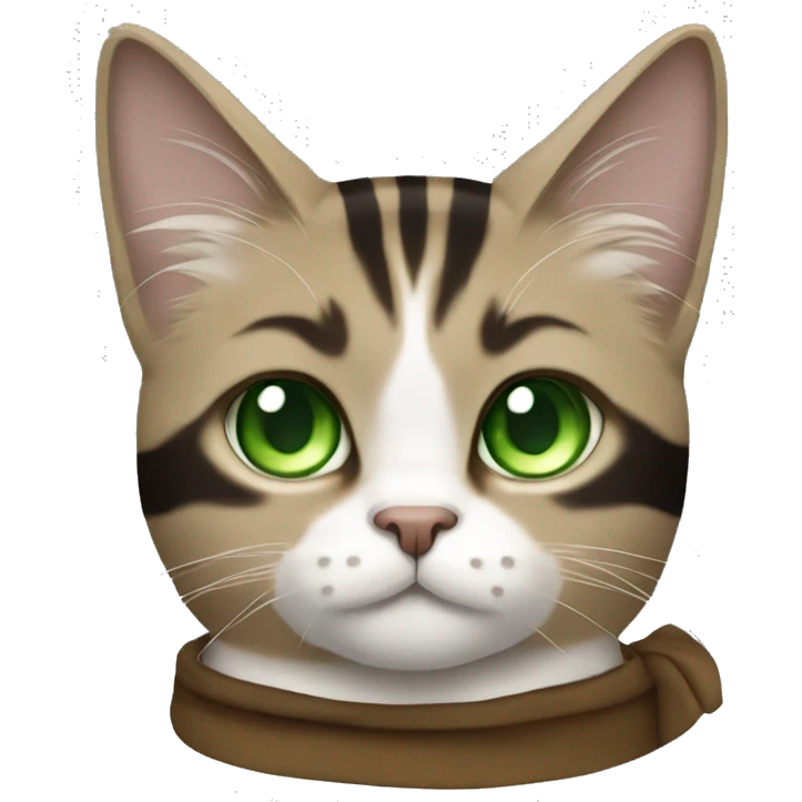 Brown and black striped long hair cat with green eyes dressed as obi wan kenobi emoji