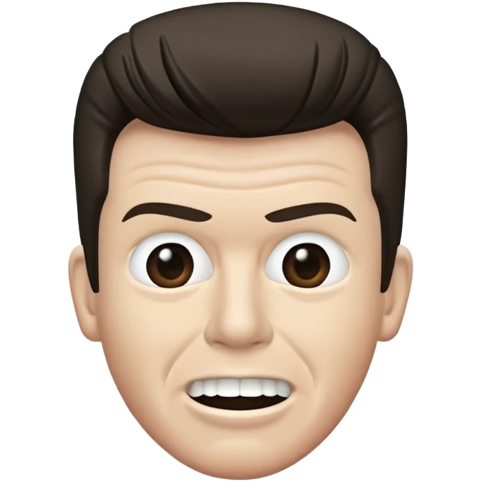 Rick Astley with straight face, but only with his front teeth sticking out, the background is pitch black, and Rick Astley is a dark grayish-baige color emoji