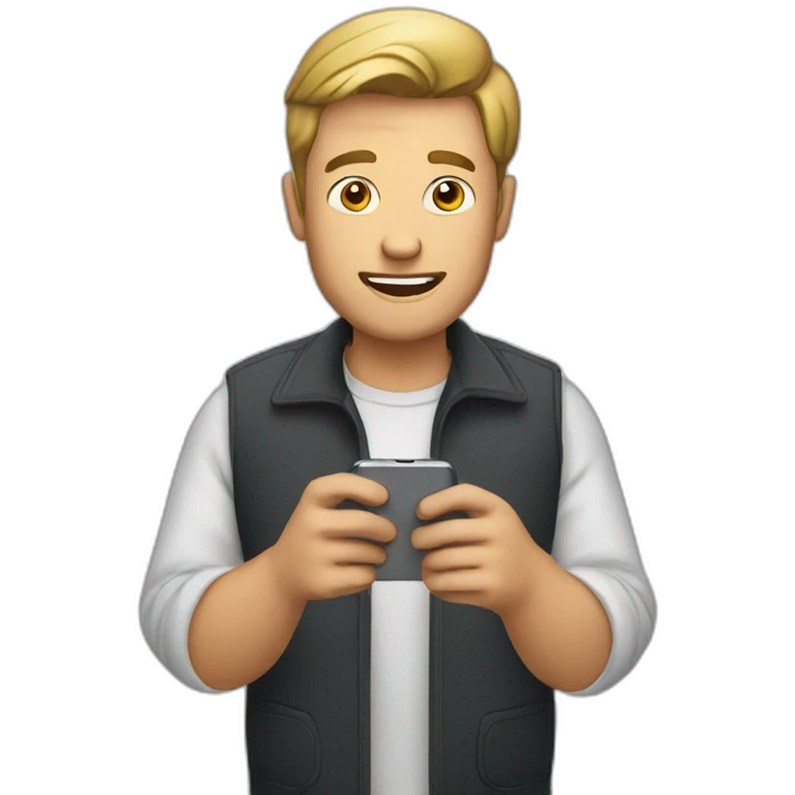 Man showing cell phone screen emoji