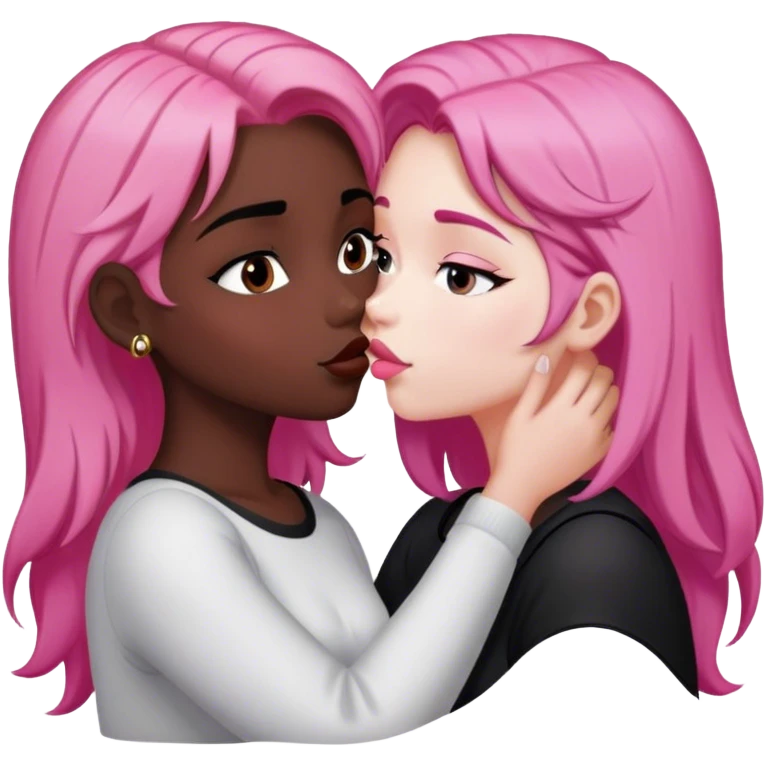 a pink hair girl kiss a black hair girl emoji