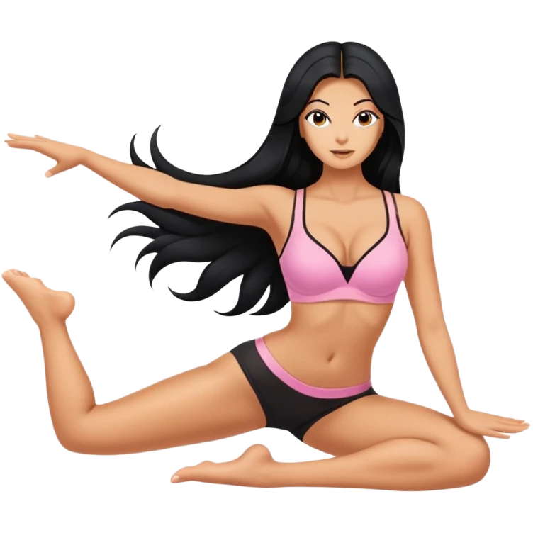 woman with bra, tanned long black hair, doing splits emoji