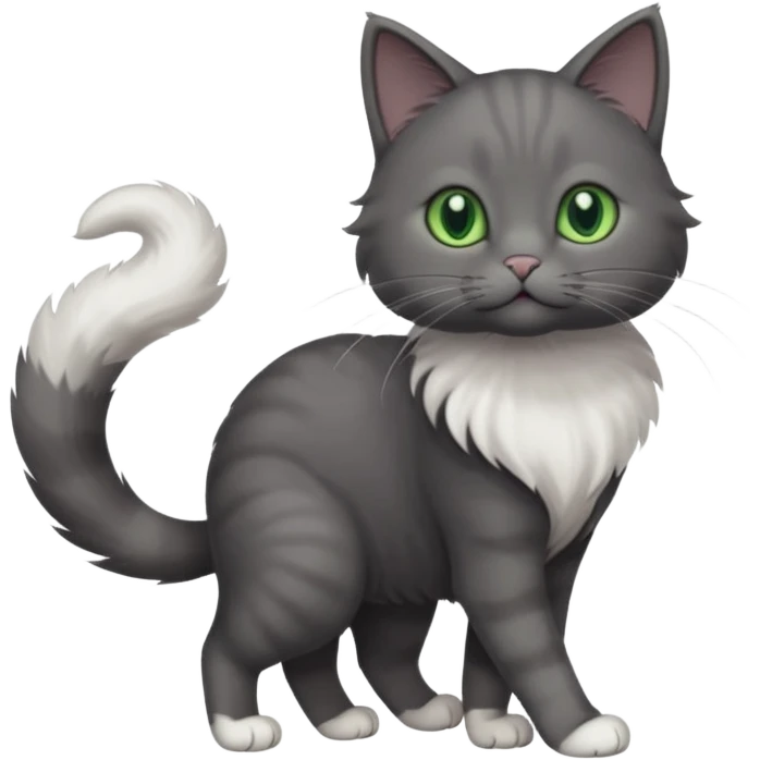 full body gorgeous solid dark grey cat with green eyes, white paws and white whiskers walking emoji
