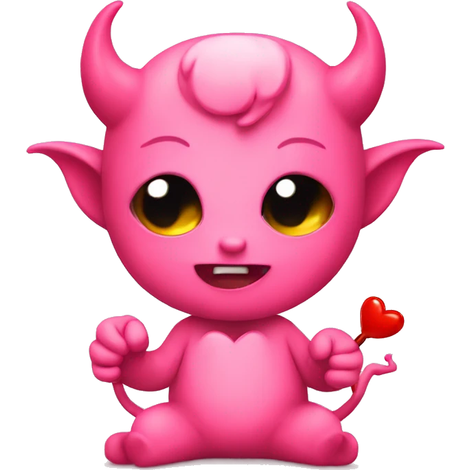 cute pink devil with lovely heart emoji