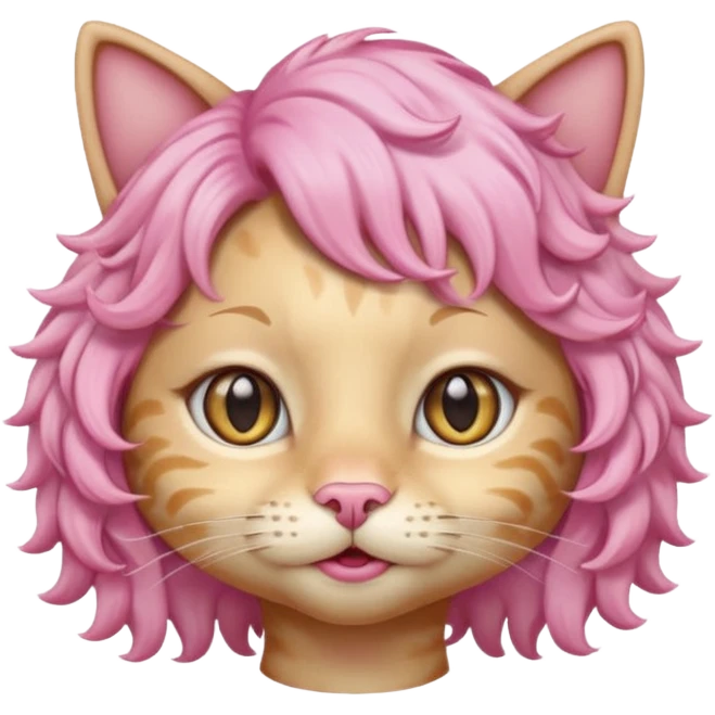 Blonde cat wearing pink curly wig emoji