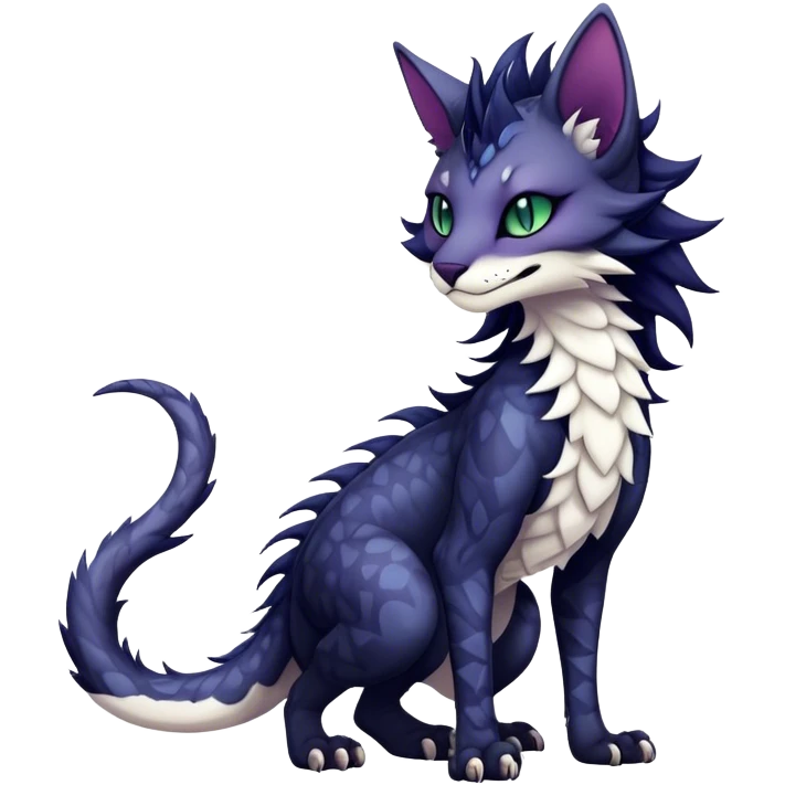 Kawaii dark edgy fantasy feline-vernid-sergal-fursona animal creature with a tufted tail full body with intricate markings  emoji
