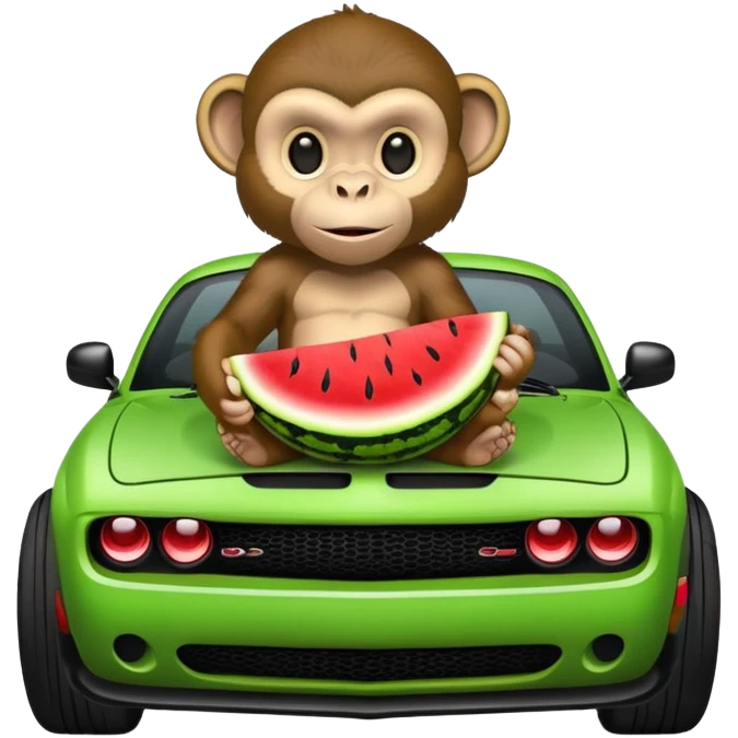 Monkey driving hellcat and eating watermelon  emoji