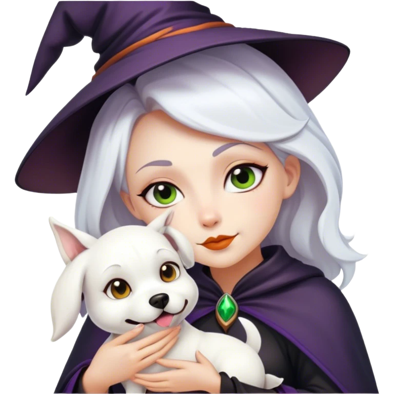 A witch with a white dog emoji