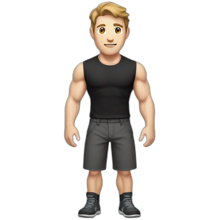 Pale skinned Fit Man With the biceps and brown hair in black shirt and gray shorts emoji