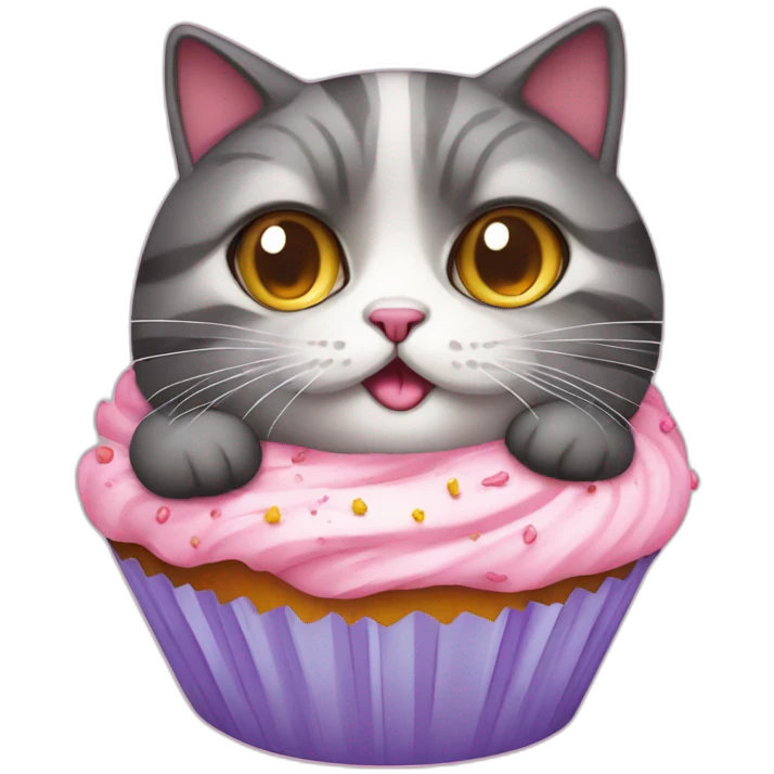 Very Fat cat with pink eyes in a cupcake emoji