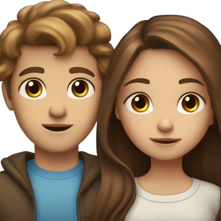 Brown haired girl with blue eyes looking at brown haired boy with brown eyes emoji