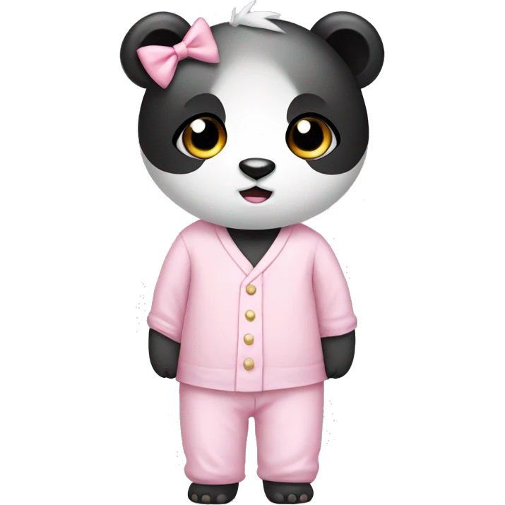 panda wearing light pink pajamas and a bow emoji