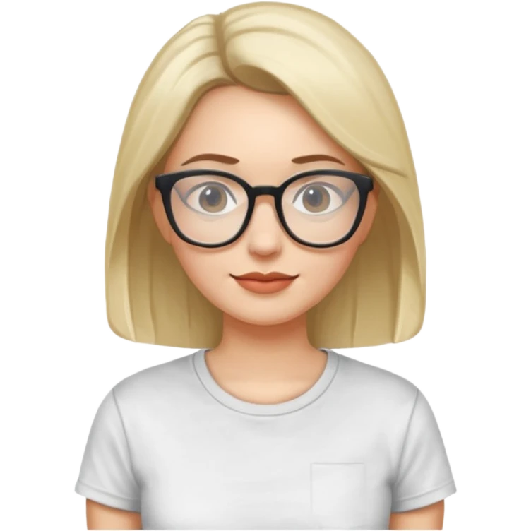 Adult woman, wearing a t-shirt and glasses, casual style
 emoji
