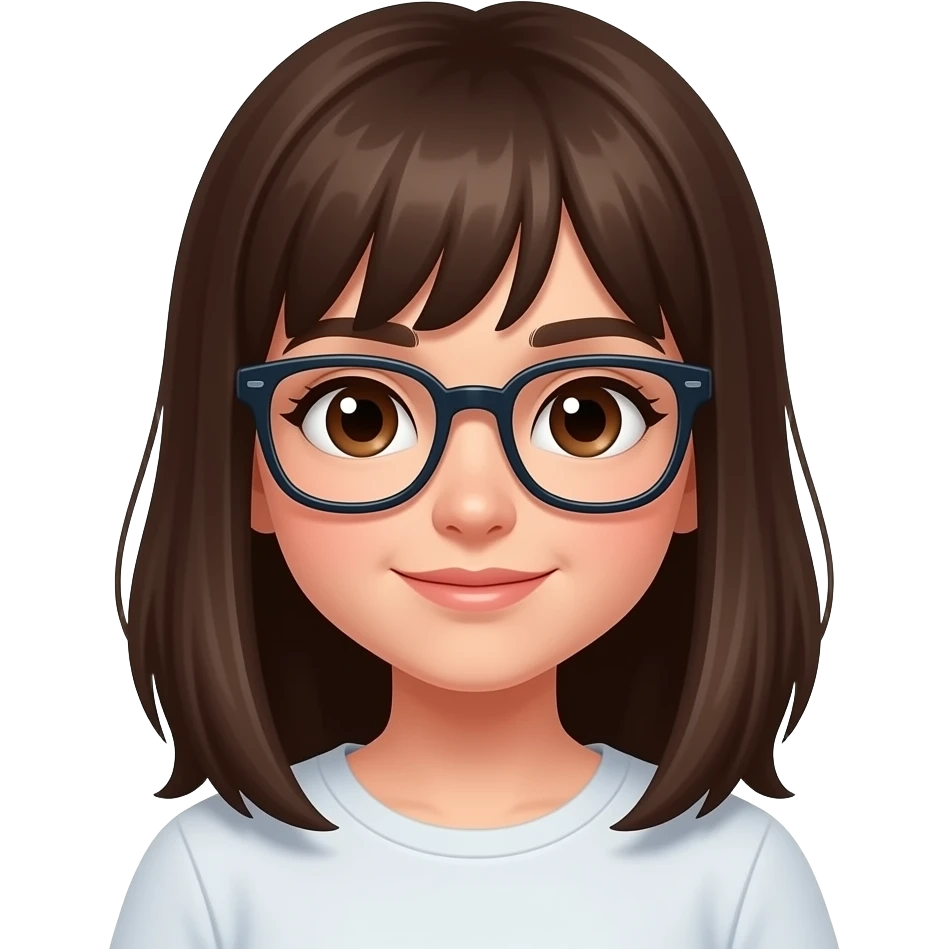girl wearing glasses with brown eyes taking picture emoji