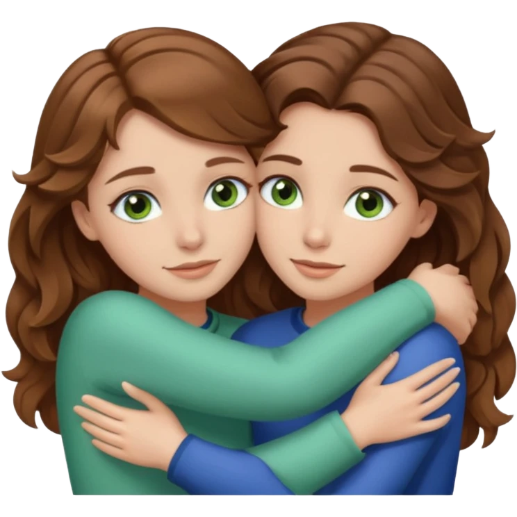 make me and my best friend togheter i have brown hair that falls on my shoulders and brown eyes and she has really long wavy light brown hair and green/blue eyes we are hugging or taking a selfie  emoji