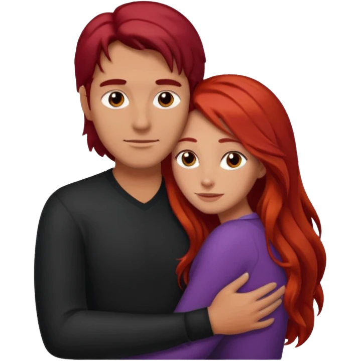 Tall man with dark hair hugging shorter woman with long red hair  emoji