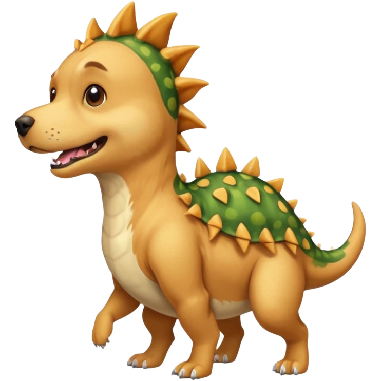 een killer golden retriever in een dino kostuum dat een chihuahua in een dino pak vermoordt emoji