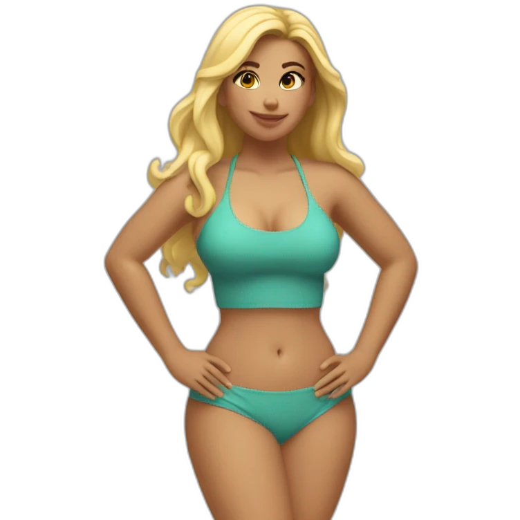 Slim-thicc Caucasian woman bikini hands on hips pose (beach body) emoji