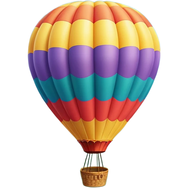 a clear sky and distant hills in the background with A colorful hot air balloon floating gracefully above the ground. The balloon's vibrant colors stand out against the soft clouds, capturing the peaceful yet adventurous spirit of hot air ballooning. emoji