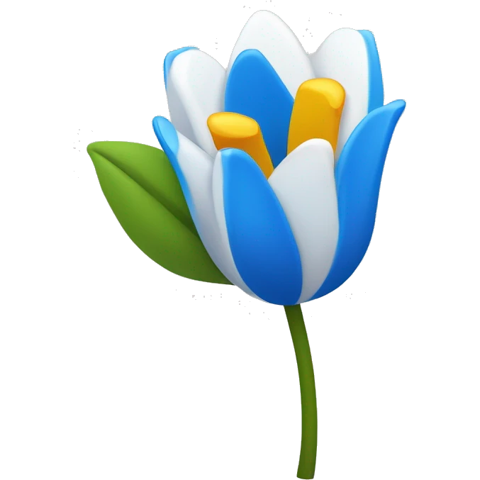 La imagen muestra una flor azul y blanca con estambres amarillos en el centro sobre un fondo blanco. emoji