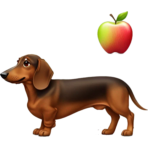 Brown dachshund with apple emoji
