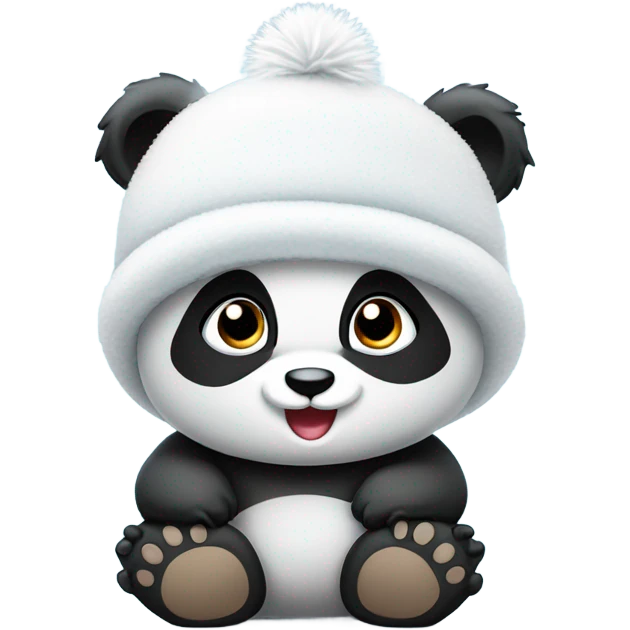 Cute baby panda with a snow hat on in the cold emoji