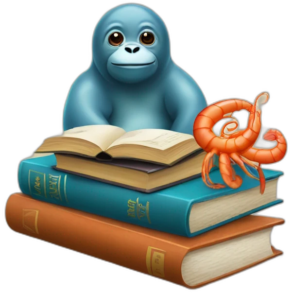 Seal orangutan and shrimp with books emoji