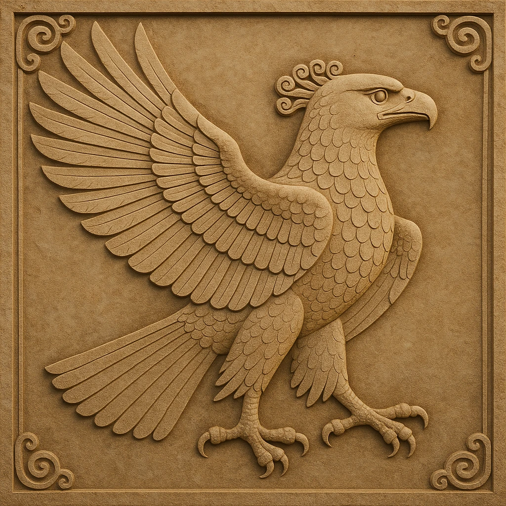 Eagle of Cyrus the Great, soaring, inspired by Achaemenid art, elegant and strong emoji