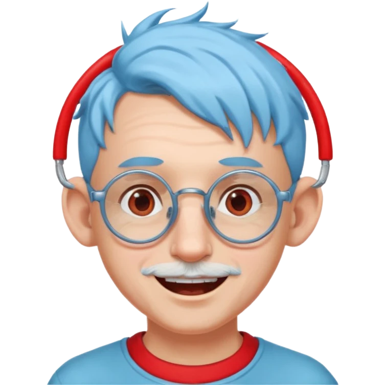 light blue haired man mid length hair with big ears and red earrings and spectacles happy emoji