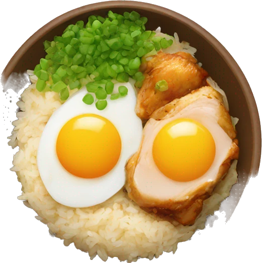 chicken thigh rice bowl with two eggs emoji