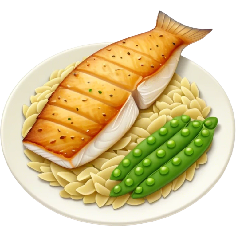Fish filet with orzo peas and potato emoji