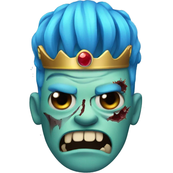 a zombie with blue hair a crown and a sword emoji