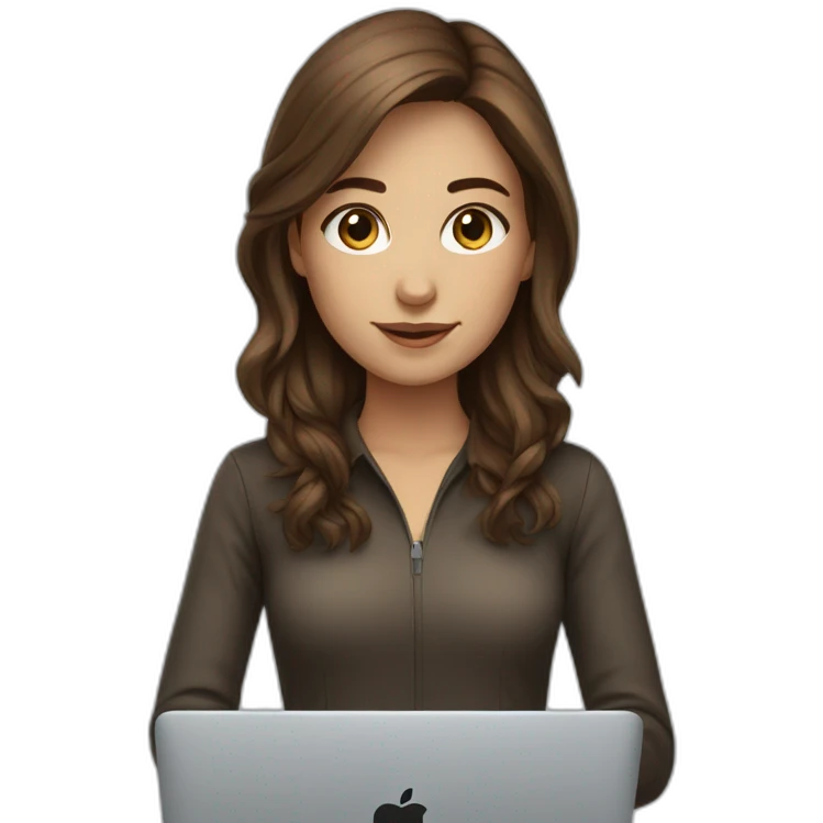 Beautiful programmer girl with brown hair working with MacBook emoji