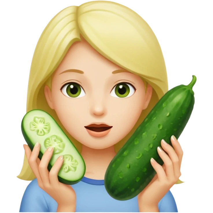 I want a girl emoji, sucking a cucumber and holding two more in her hands emoji